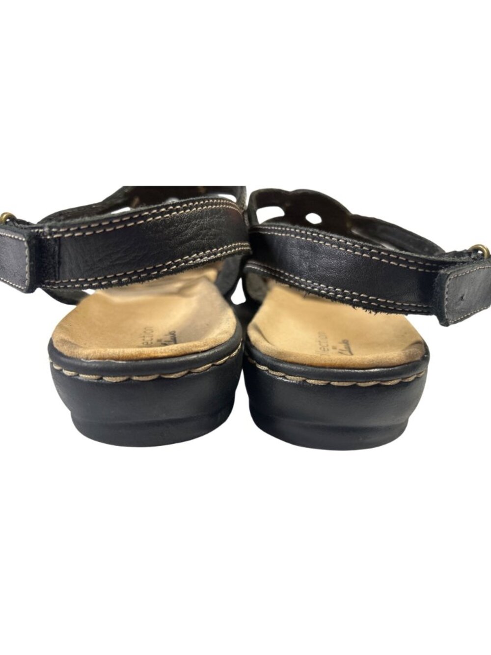 Clarks Collection Womens Size 8.5W Black Leather Sandals Ultimate Comfort - Picture 4 of 13